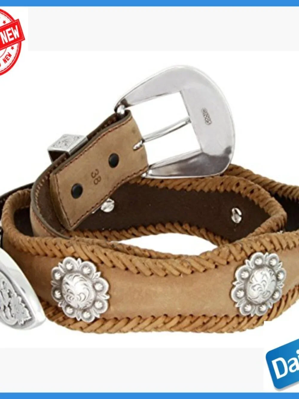 Genuine Leather Western Belt with Sterling Silver Buckle 1.5